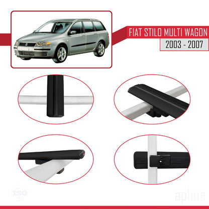Compatible avec Fiat Stilo Multi Wagon 2003-2007 BASIC Model Barres de Toit Railing Porte-Bagages de Voiture Noir Aluminium 2 Barres
