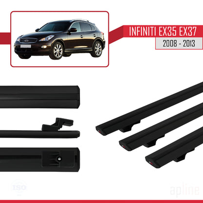 Compatible avec Infiniti EX35 EX37 2008-2013 BASIC Model Barres de Toit Railing Porte-Bagages de Voiture Noir Aluminium 3 Barres