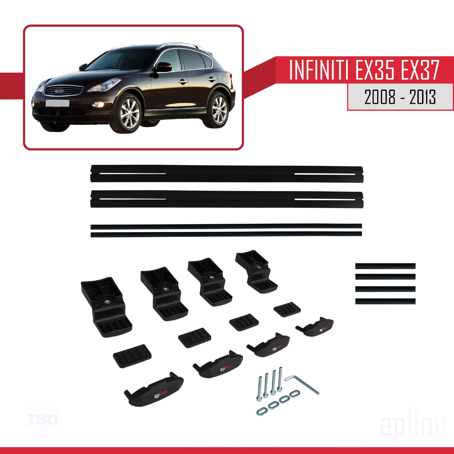 Compatible avec Infiniti EX35 EX37 2008-2013 BASIC Model Barres de Toit Railing Porte-Bagages de Voiture Noir Aluminium 2 Barres