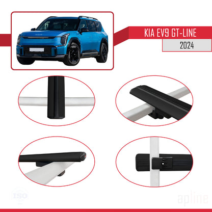 Compatible avec KIA EV9 GT-LINE 2024-2025 BASIC Model Barres de Toit Railing Porte-Bagages de Voiture Noir Aluminium 2 Barres