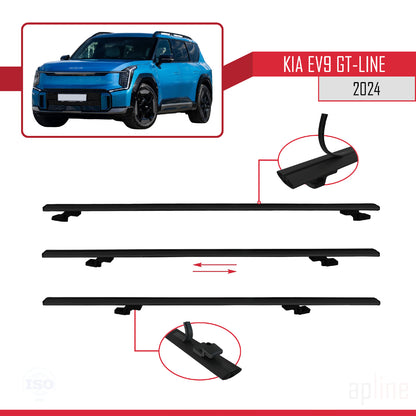 Compatible avec KIA EV9 GT-LINE 2024-2025 BASIC Model Barres de Toit Railing Porte-Bagages de Voiture Noir Aluminium 2 Barres