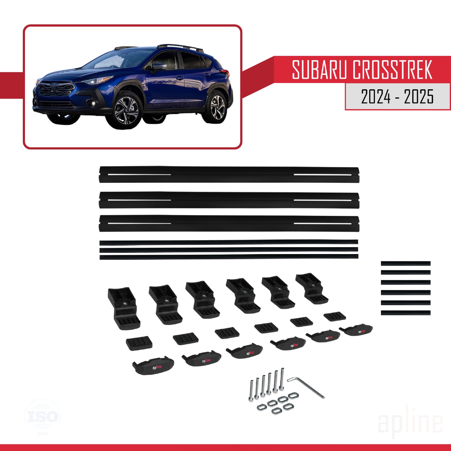 Compatible avec Subaru Crosstrek 2024-2025 BASIC Model Barres de Toit Railing Porte-Bagages de Voiture Noir Aluminium 3 Barres