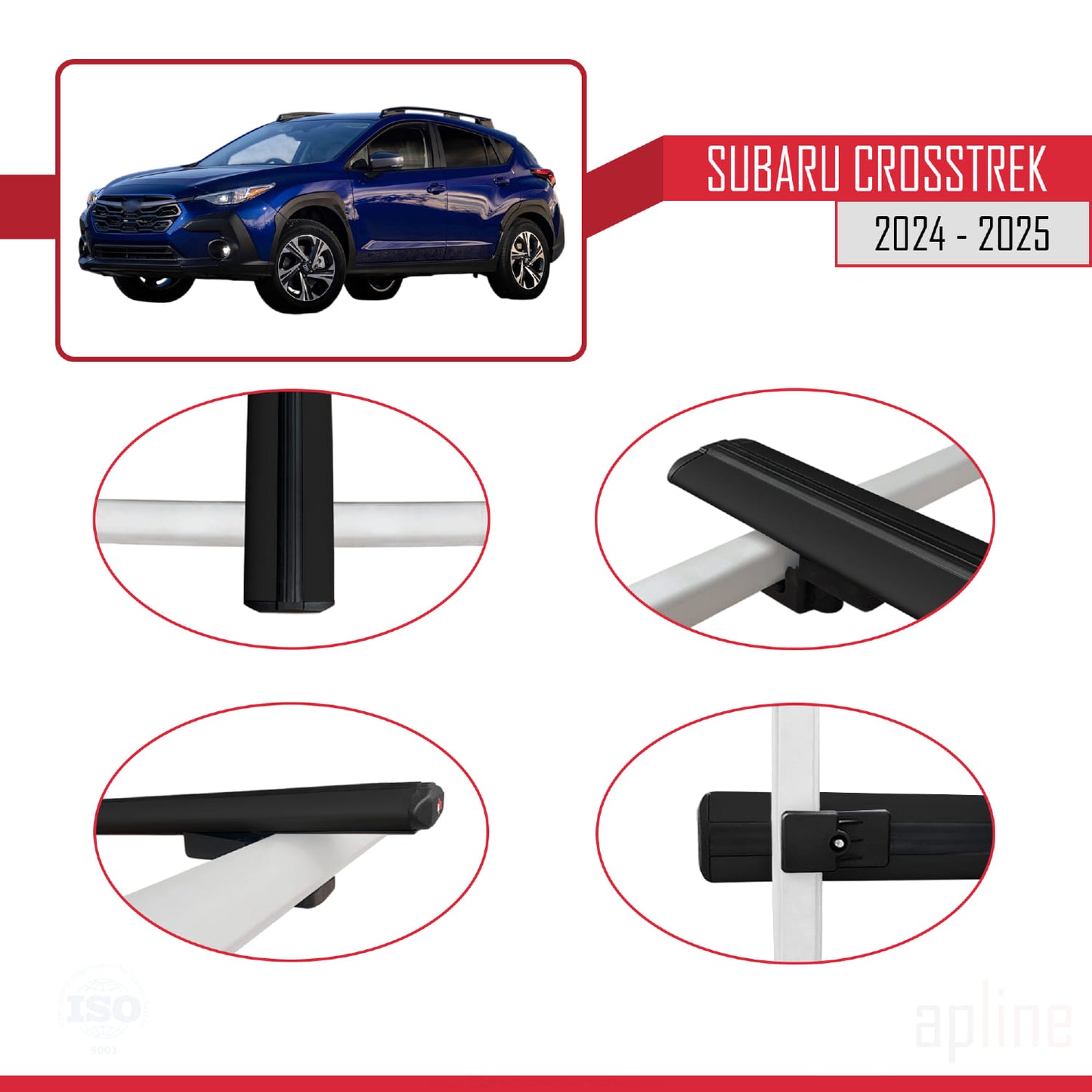 Compatible avec Subaru Crosstrek 2024-2025 BASIC Model Barres de Toit Railing Porte-Bagages de Voiture Noir Aluminium 2 Barres