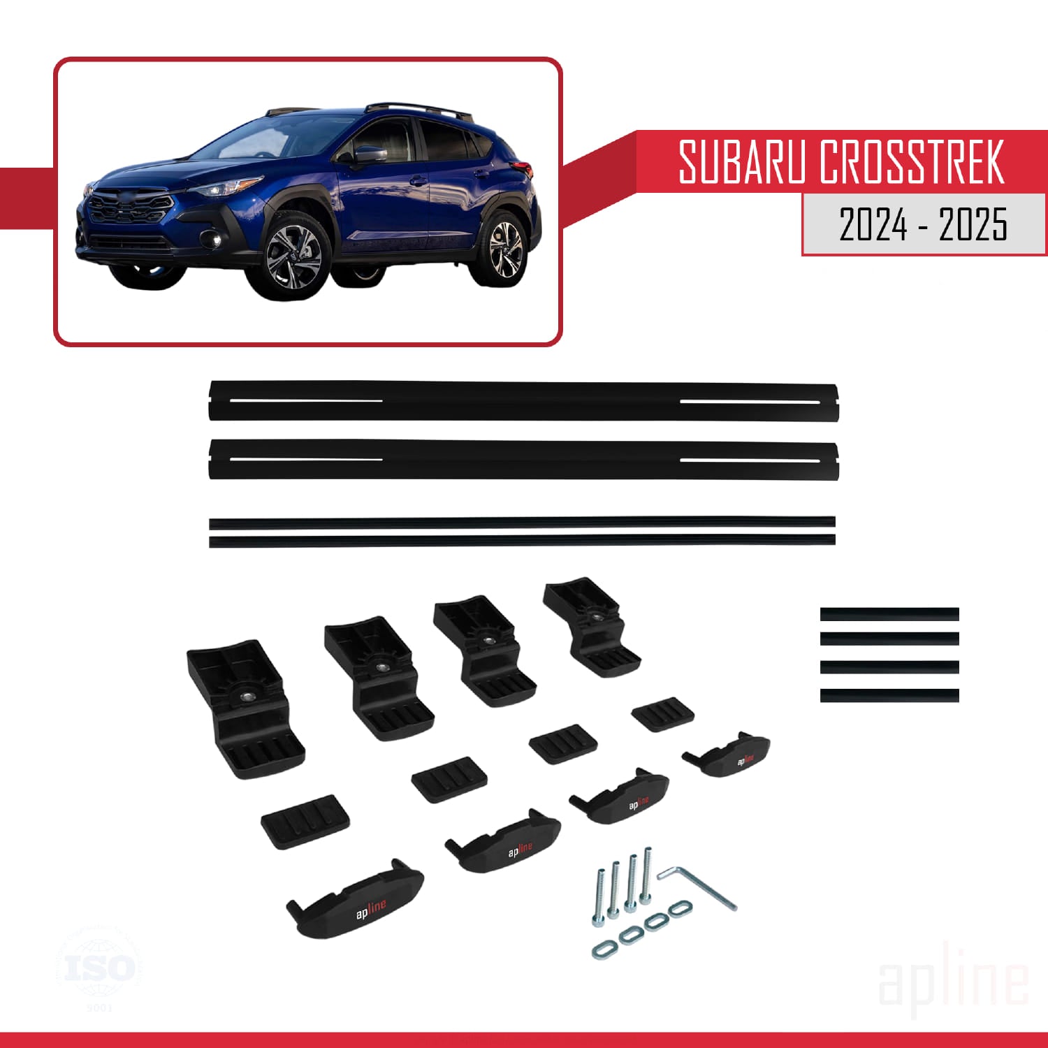 Compatible avec Subaru Crosstrek 2024-2025 BASIC Model Barres de Toit Railing Porte-Bagages de Voiture Noir Aluminium 2 Barres