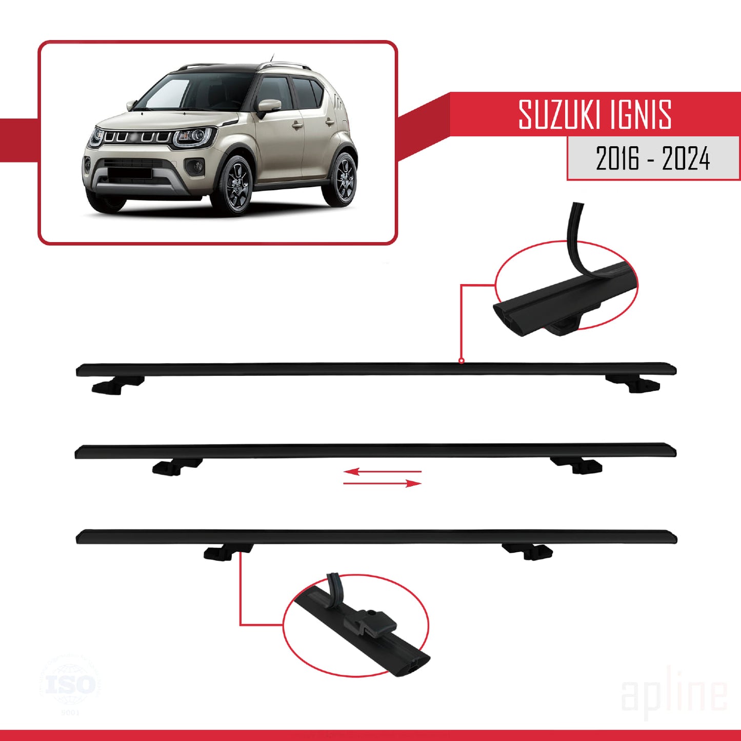 Compatible avec Suzuki Ignis 2016-2024 BASIC Model Barres de Toit Railing Porte-Bagages de Voiture Noir Aluminium 2 Barres
