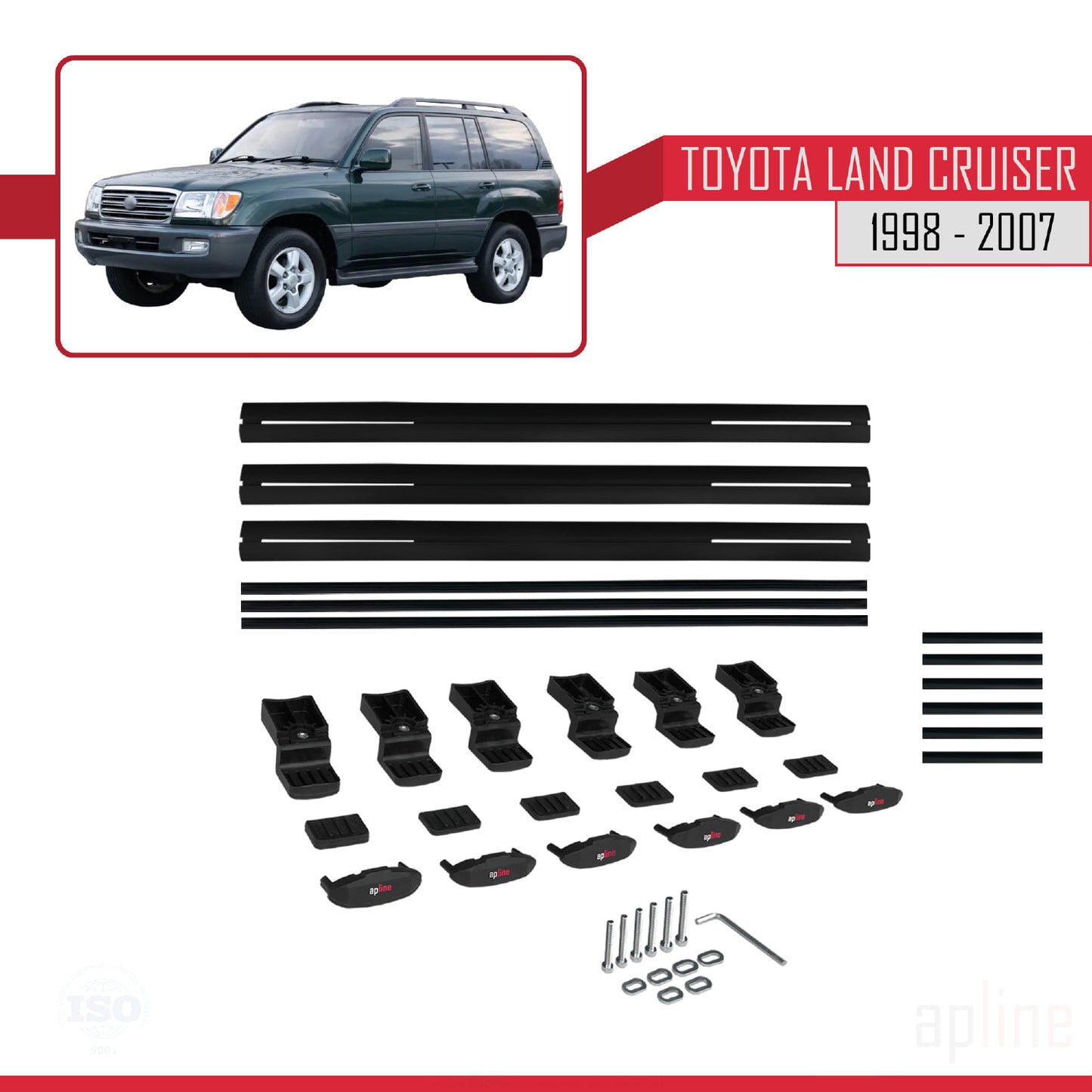 Compatible avec Toyota Land Cruiser 1998-2007 BASIC Model Barres de Toit Railing Porte-Bagages de Voiture Noir Aluminium 3 Barres