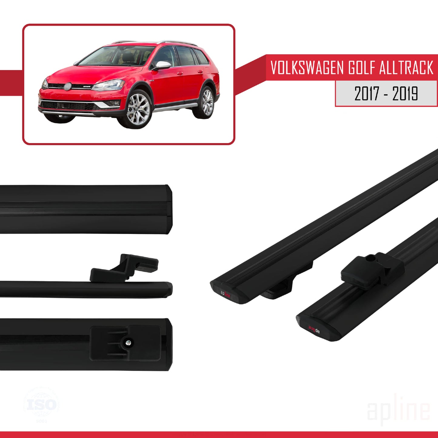 Compatible avec VW Golf Alltrack Mk7 2017-2019 BASIC Model Barres de Toit Railing Porte-Bagages de Voiture Noir Aluminium 2 Barres
