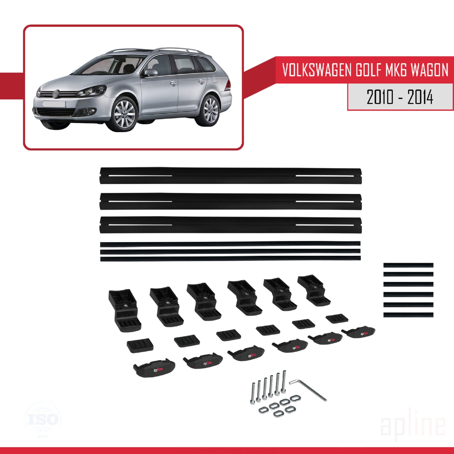 Compatible avec VW Golf Mk6 Wagon 2010-2014 BASIC Model Barres de Toit Railing Porte-Bagages de Voiture Noir Aluminium 3 Barres