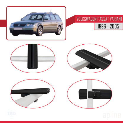 Compatible avec VW Passat B5 Variant 1996-2005 BASIC Model Barres de Toit Railing Porte-Bagages de Voiture Noir Aluminium 3 Barres