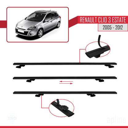 Compatible avec Renault Clio 3 Estate 2005-2012 BASIC Model Barres de Toit Railing Porte-Bagages de Voiture Noir Aluminium 3 Barres