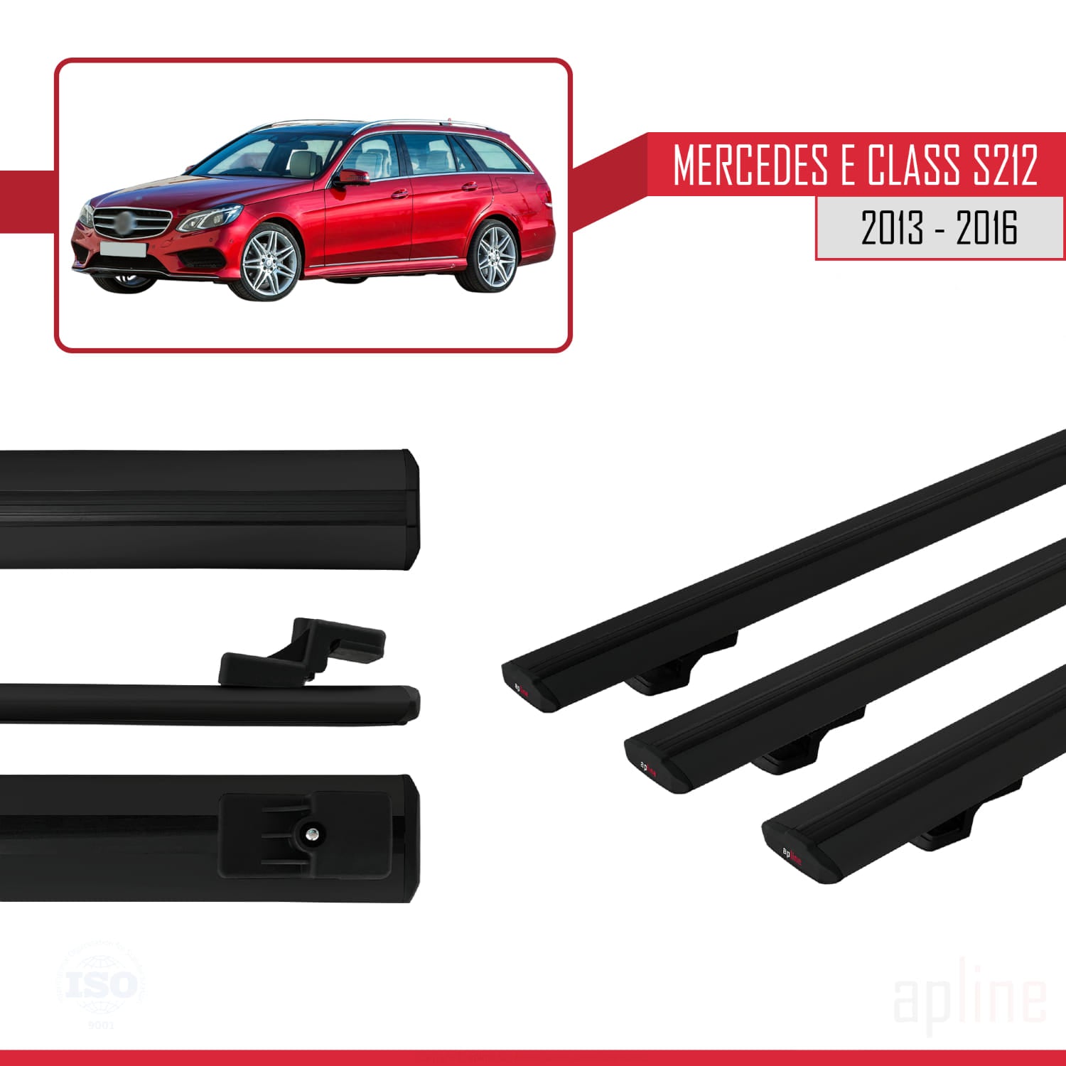 Compatible avec Mercedes E Class S212 2013-2016 BASIC Model Barres de Toit Railing Porte-Bagages de Voiture Noir Aluminium 3 Barres