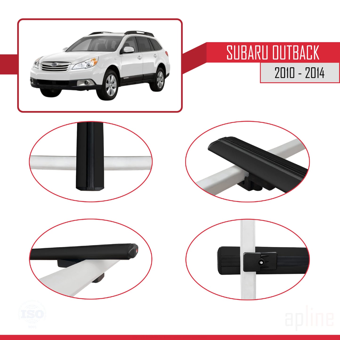 Compatible avec Subaru Outback 2010-2014 BASIC Model Barres de Toit Railing Porte-Bagages de Voiture Noir Aluminium 3 Barres