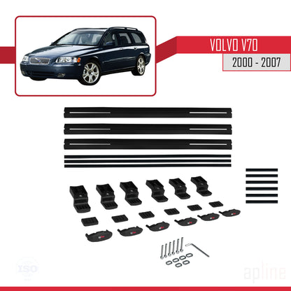 Compatible avec Volvo V70 2000-2007 BASIC Model Barres de Toit Railing Porte-Bagages de Voiture Noir Aluminium 3 Barres