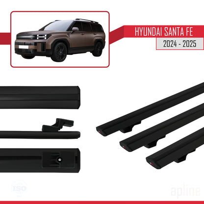 Compatible avec Hyundai Santa Fe 2024-2025 BASIC Model Barres de Toit Railing Porte-Bagages de Voiture Noir Aluminium 3 Barres
