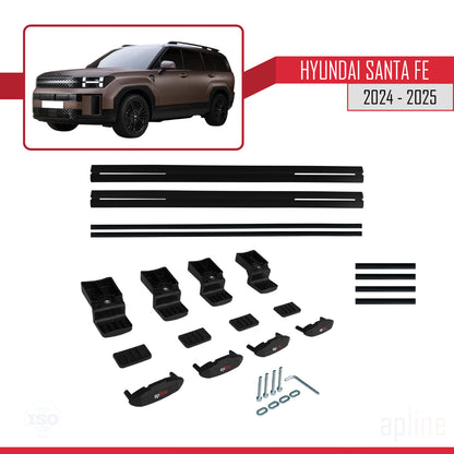 Compatible avec Hyundai Santa Fe 2024-2025 BASIC Model Barres de Toit Railing Porte-Bagages de Voiture Noir Aluminium 2 Barres
