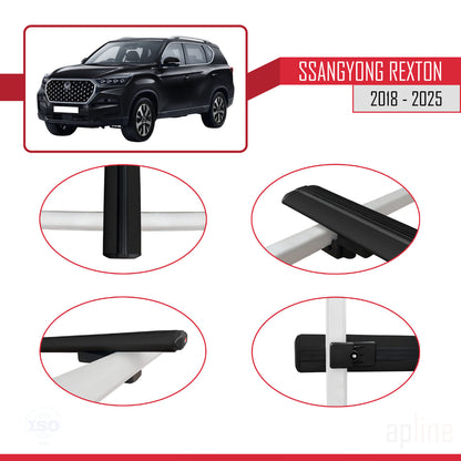 Compatible avec SsangYong Rexton 2018-2025 BASIC Model Barres de Toit Railing Porte-Bagages de Voiture Noir Aluminium 2 Barres