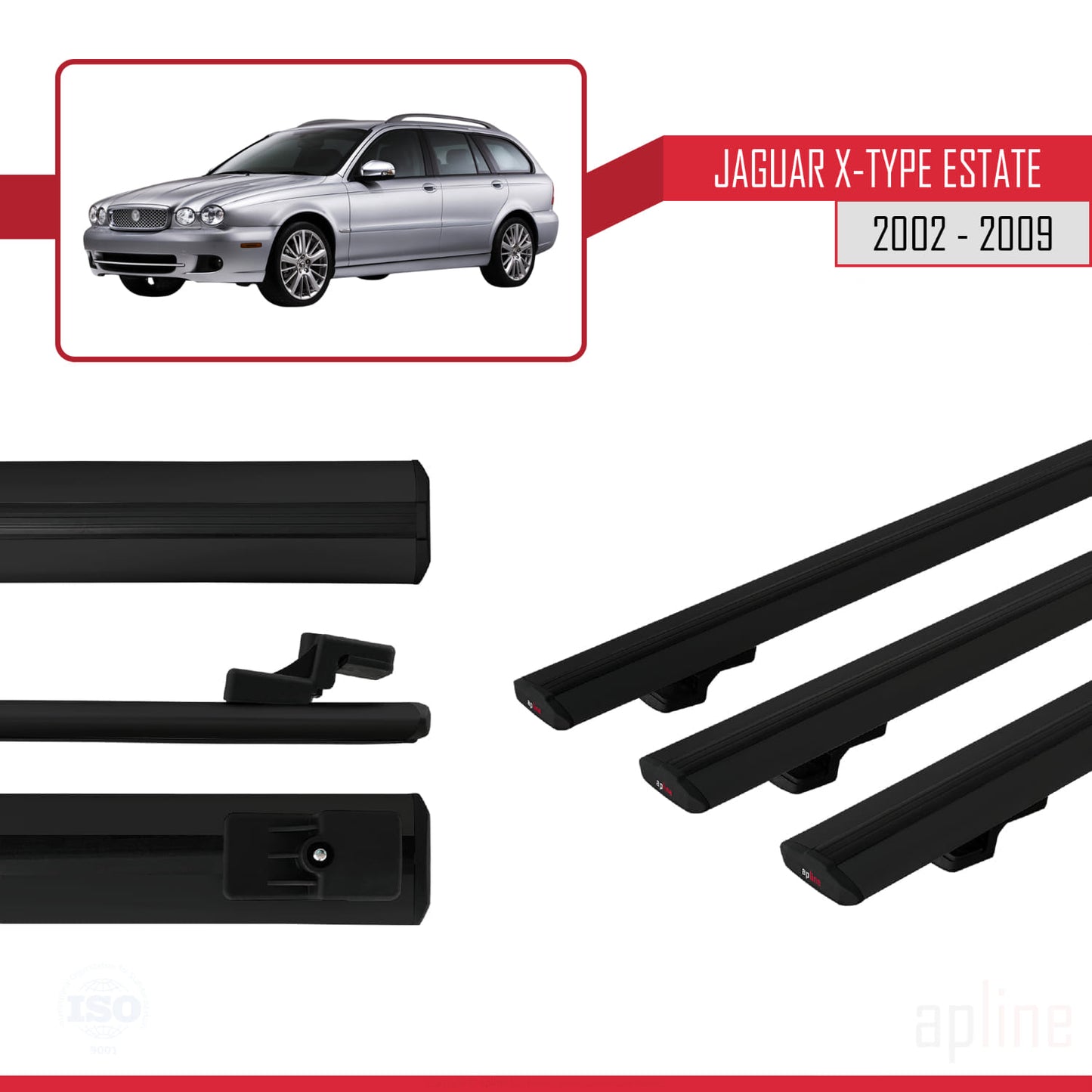 Compatible avec Jaguar X-Type Estate 2002-2009 BASIC Model Barres de Toit Railing Porte-Bagages de Voiture Noir Aluminium 3 Barres