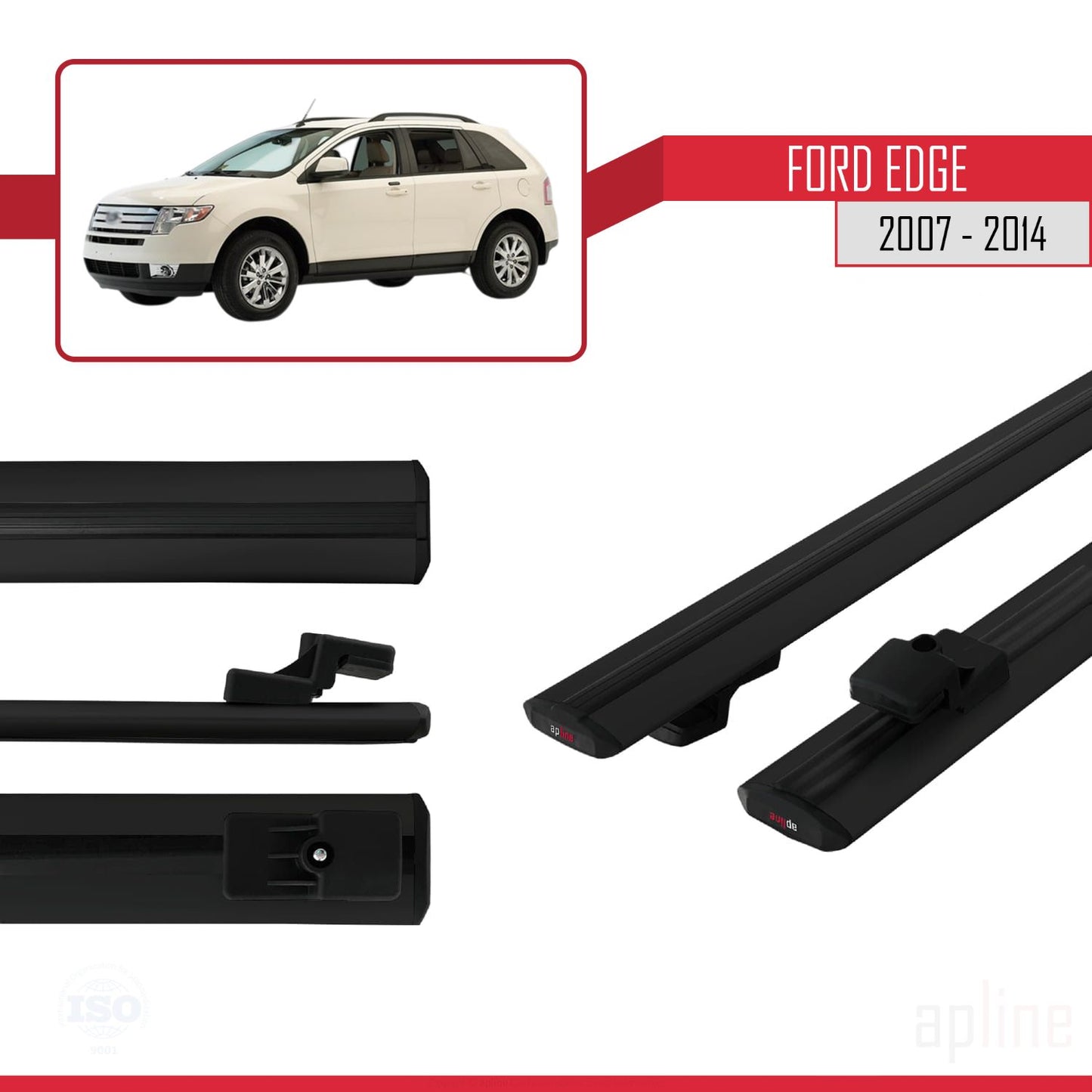 Kompatibel mit Ford Edge 2007-2014 Basismodell Dachgepäckträger, Autodachträger, schwarzes Aluminium, 2 Stangen