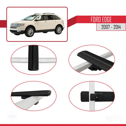 Kompatibel mit Ford Edge 2007-2014 Basismodell Dachgepäckträger, Autodachträger, schwarzes Aluminium, 2 Stangen