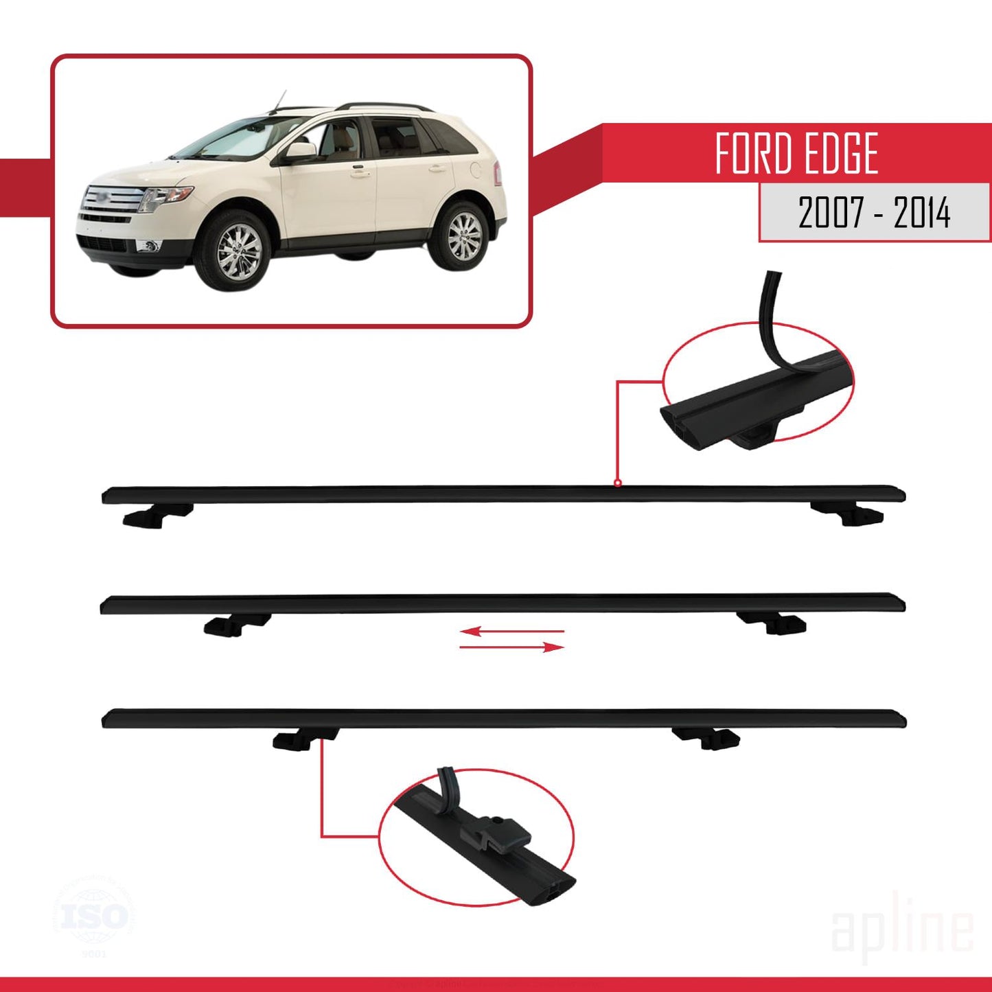 Kompatibel mit Ford Edge 2007-2014 Basismodell Dachgepäckträger, Autodachträger, schwarzes Aluminium, 2 Stangen