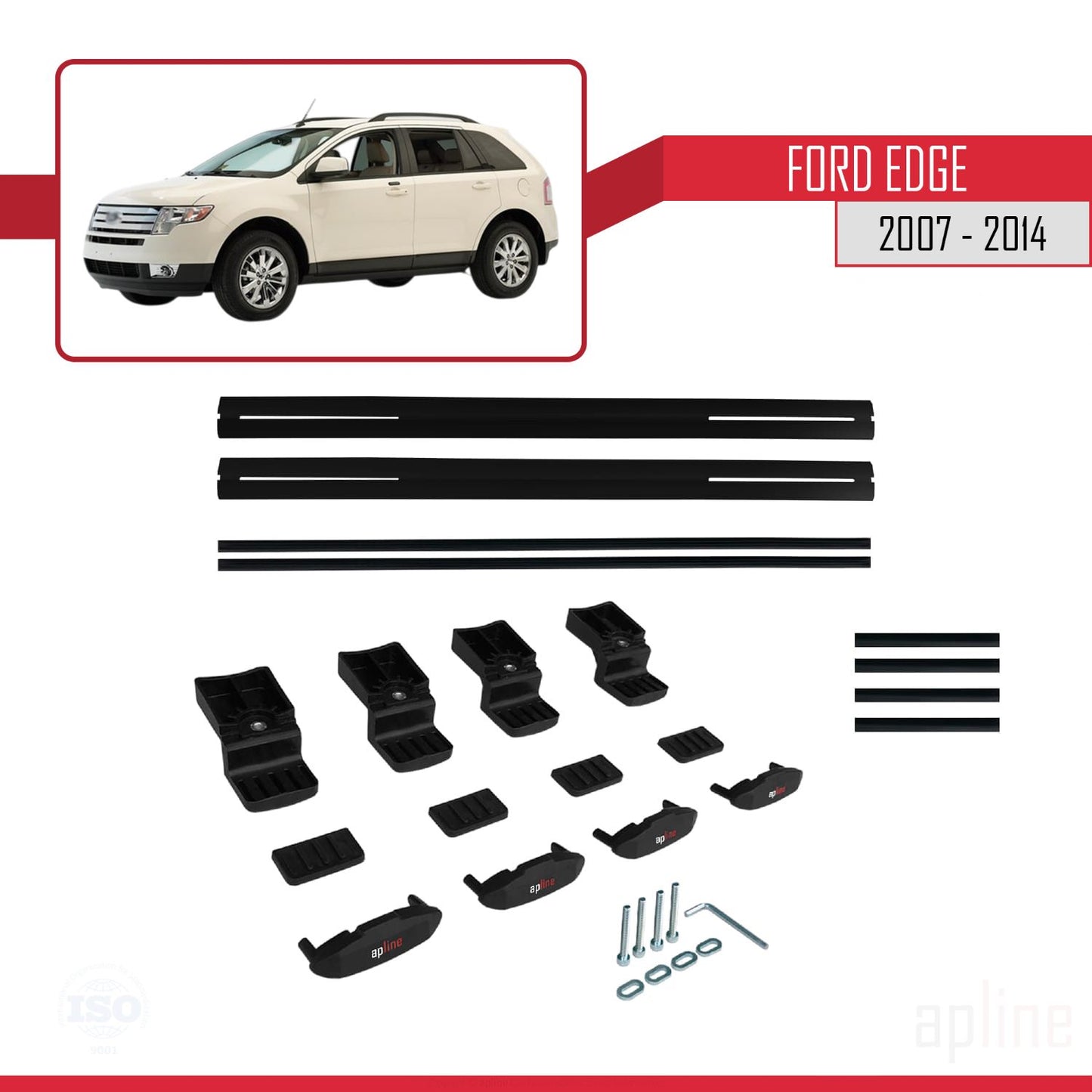 Kompatibel mit Ford Edge 2007-2014 Basismodell Dachgepäckträger, Autodachträger, schwarzes Aluminium, 2 Stangen