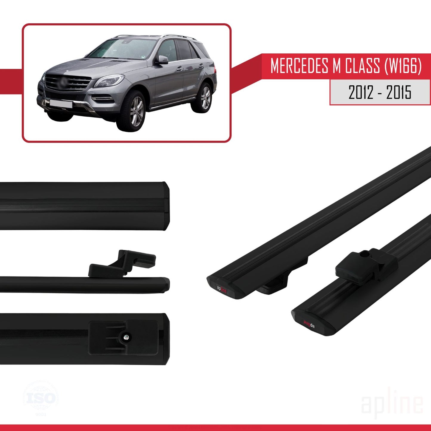 Kompatibel mit Mercedes M Class 3 (W166) Pre-Facelift 2012-2015 BASIC Model Relingträger Dachträger Auto Gepäckträger Schwarz Aluminium 2 Stangen