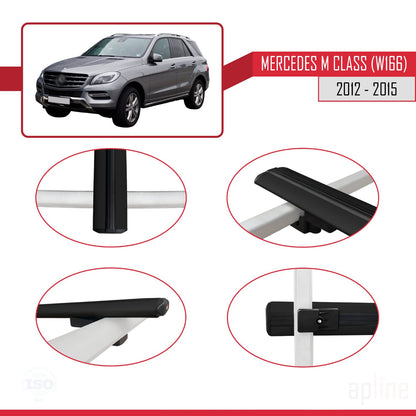 Kompatibel mit Mercedes M Class 3 (W166) Pre-Facelift 2012-2015 BASIC Model Relingträger Dachträger Auto Gepäckträger Schwarz Aluminium 2 Stangen