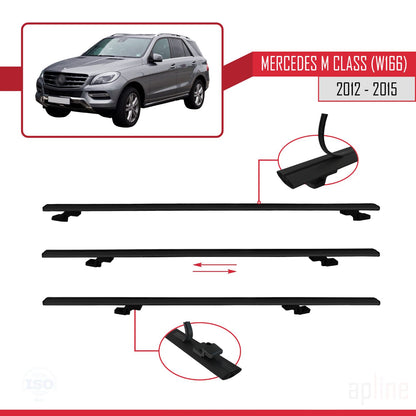 Kompatibel mit Mercedes M Class 3 (W166) Pre-Facelift 2012-2015 BASIC Model Relingträger Dachträger Auto Gepäckträger Schwarz Aluminium 2 Stangen