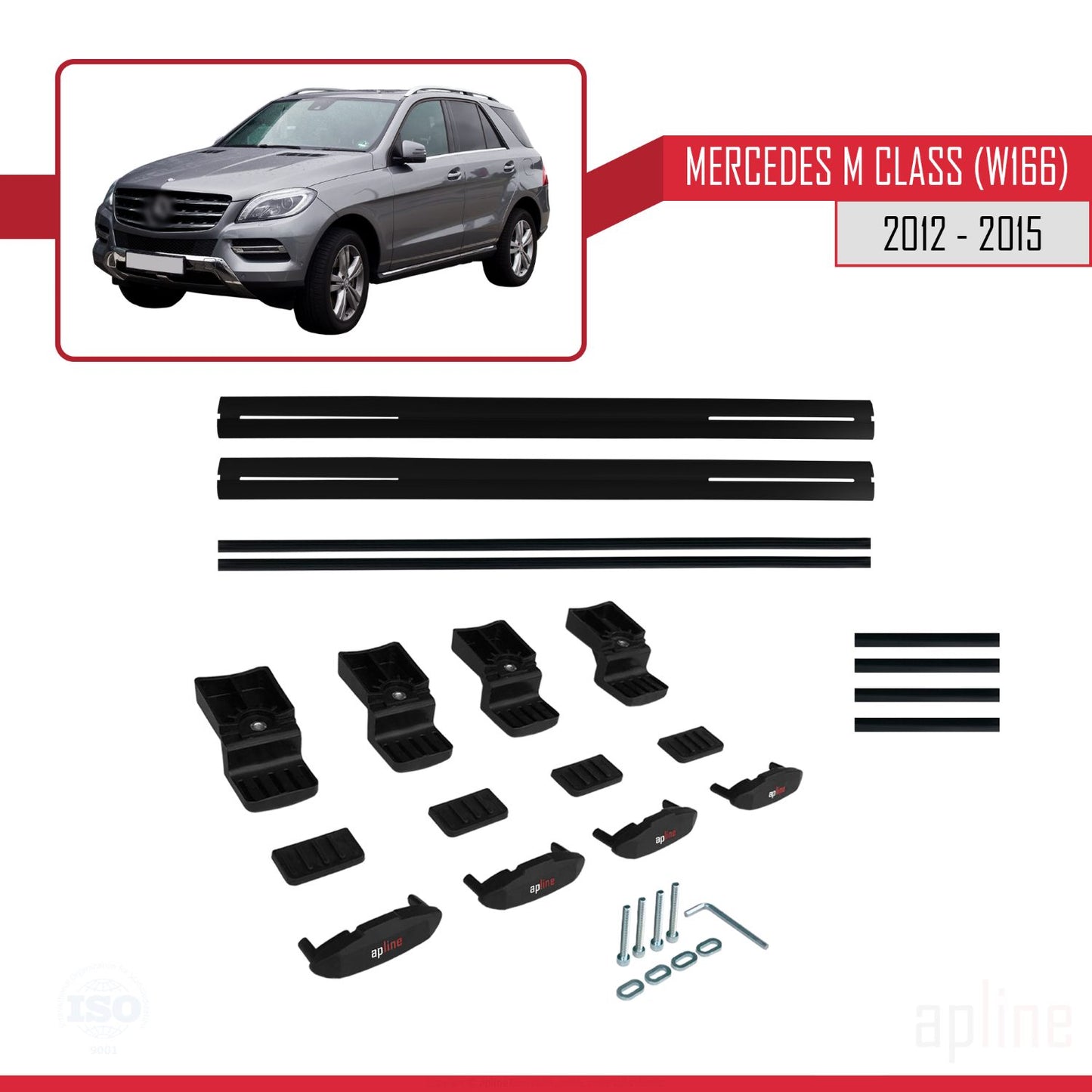 Kompatibel mit Mercedes M Class 3 (W166) Pre-Facelift 2012-2015 BASIC Model Relingträger Dachträger Auto Gepäckträger Schwarz Aluminium 2 Stangen