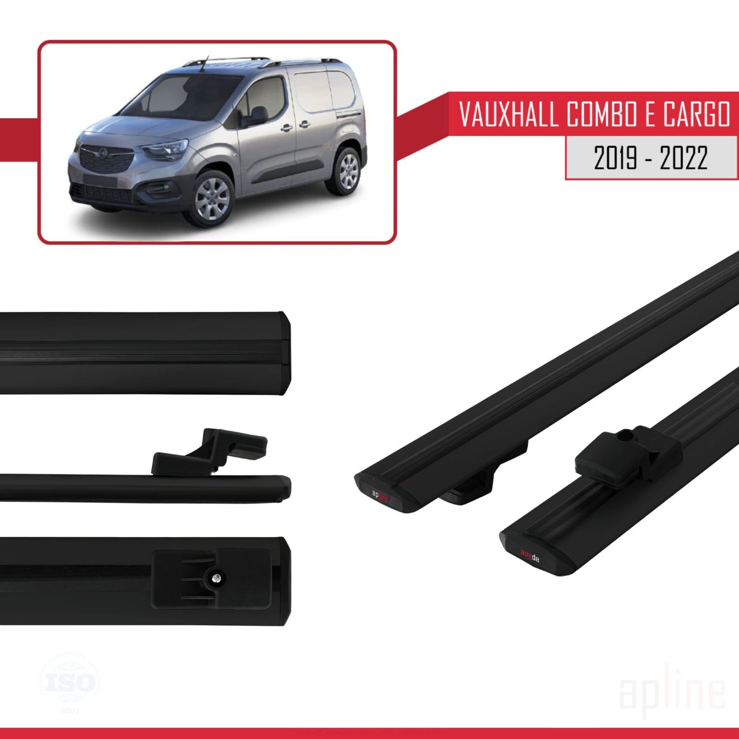 Compatible avec Vauxhall Combo E Cargo 2019-2022 BASIC Model Barres de Toit Railing Porte-Bagages de Voiture Noir Aluminium 2 Barres