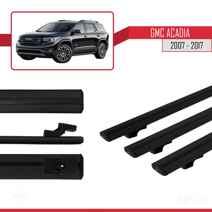 Kompatibel mit GMC Acadia 2007-2017 Basismodell Dachreling Gepäckträger Schwarzes Aluminium 3-Stangen