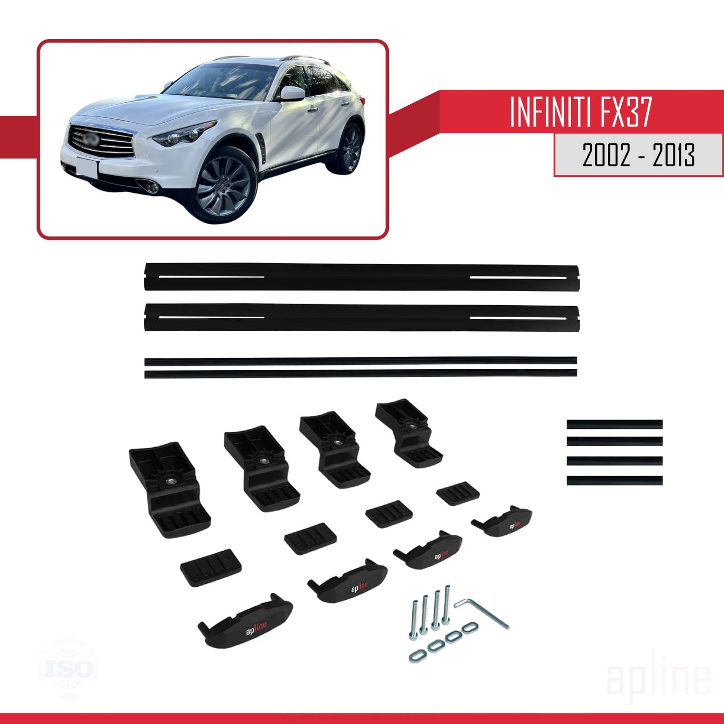 Compatible avec Infiniti FX37 2002-2013 BASIC Model Barres de Toit Railing Porte-Bagages de Voiture Noir Aluminium 2 Barres