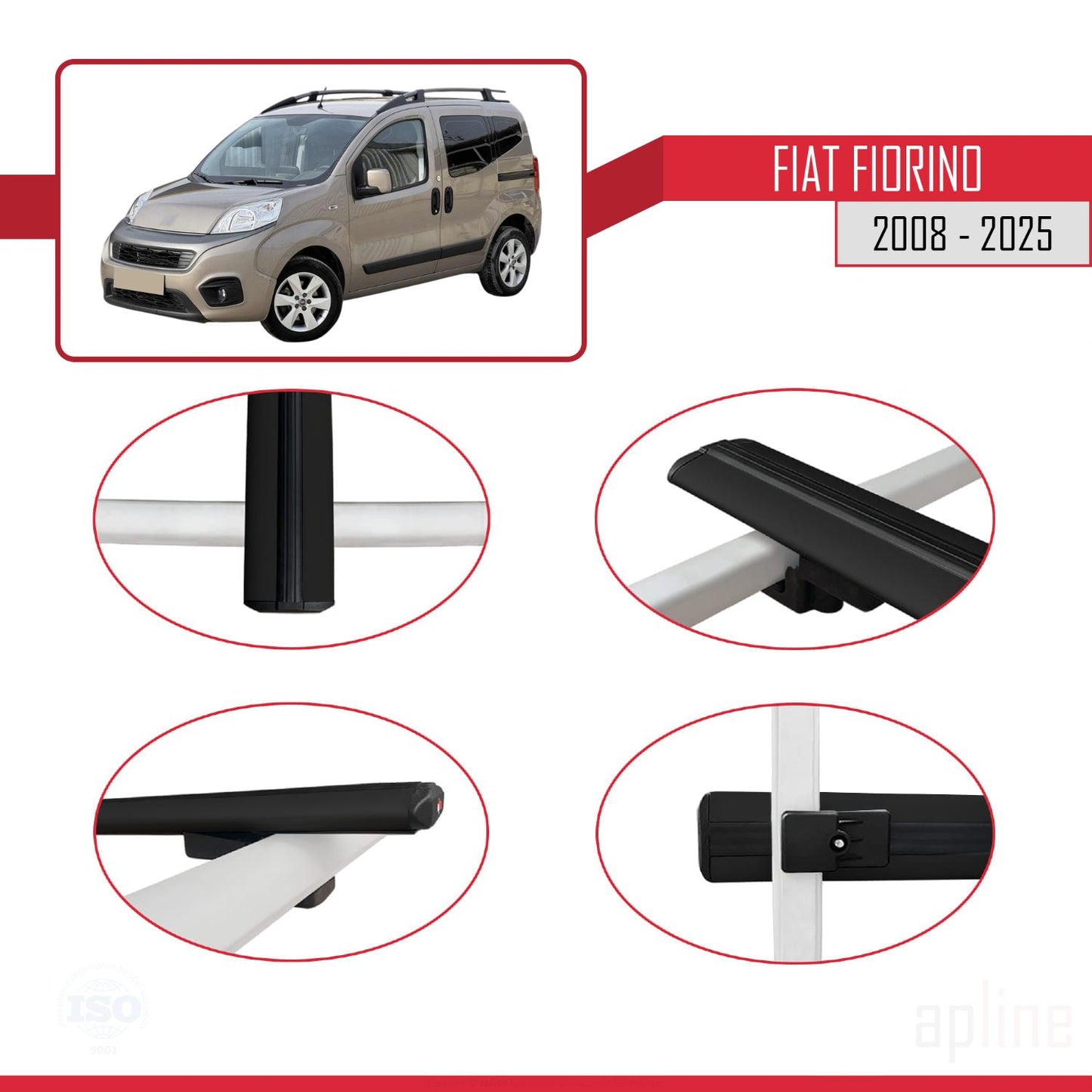 Kompatibel mit Fiat Fiorino (Rohrrahmenmodell) 2008-2025 Basismodell Dachgepäckträger Gepäckträger Schwarz Aluminium 2 Stangen