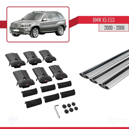 Kompatibel mit BMW X5 (E53) 2000-2006 FLY Modell Dachgepäckträger, graues Aluminium, 3-teilig