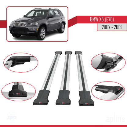 Kompatibel mit BMW X5 (E70) 2007-2013 FLY Modell Dachgepäckträger, graues Aluminium, 3-teilig
