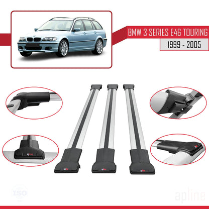 Kompatibel mit BMW 3er (E46) Touring 1999-2005 FLY Modell Dachgepäckträger, graues Aluminium, 3-teilig