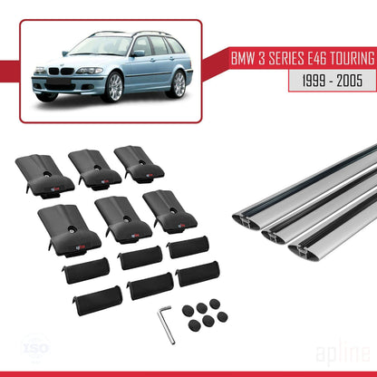 Kompatibel mit BMW 3er (E46) Touring 1999-2005 FLY Modell Dachgepäckträger, graues Aluminium, 3-teilig