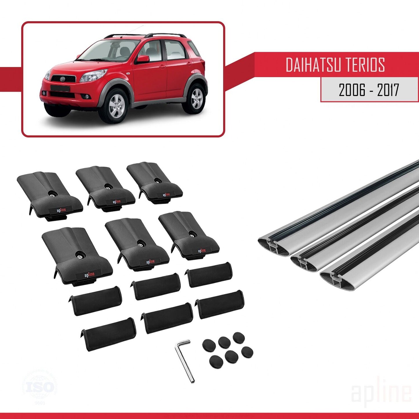 Kompatibel mit Daihatsu Terios 2 (J200) 2006-2017 FLY Modell Dachgepäckträger, graues Aluminium, 3 Stangen