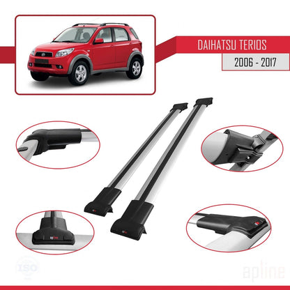 Kompatibel mit Daihatsu Terios 2 (J200) 2006-2017 FLY Modell Dachgepäckträger, graues Aluminium, 2 Stangen