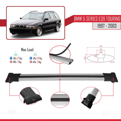 Kompatibel mit BMW 5er (E39) Touring 1997-2003 FLY Modell Dachgepäckträger, graues Aluminium, 3-teilig