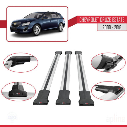 Kompatibel mit Chevrolet Cruze (J300) 2009-2016 FLY Modell Dachgepäckträger, graues Aluminium, 3 Stangen