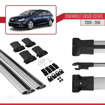 Kompatibel mit Chevrolet Cruze (J300) 2009-2016 FLY Modell Dachgepäckträger, graues Aluminium, 2 Stangen