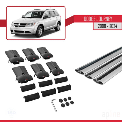 Kompatibel mit Dodge Journey 2008-2024 FLY Modell Dachgepäckträger, graues Aluminium, 3 Stangen