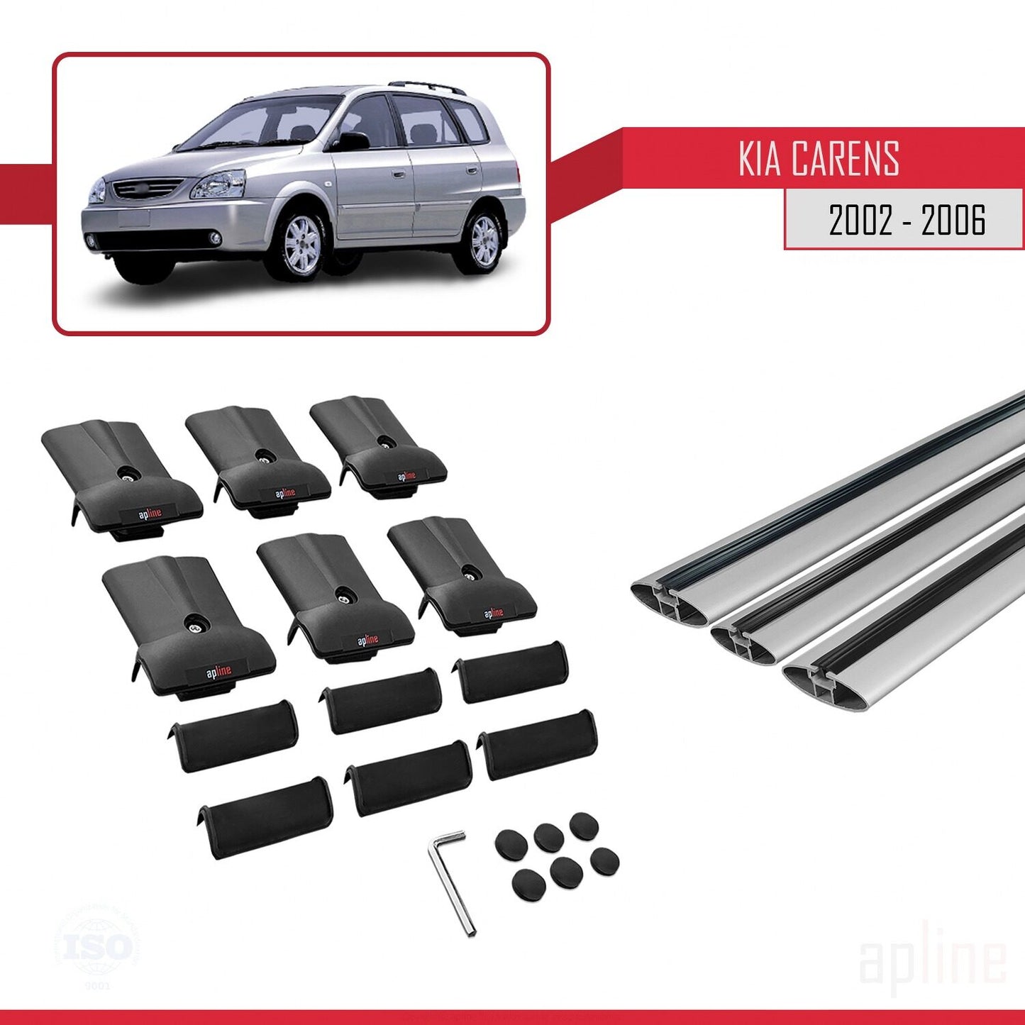 Kompatibel mit Kia Carens Post-Facelift 2002-2006 FLY Model Relingträger Dachträger Auto Gepäckträger Grau Aluminium 3 Stangen