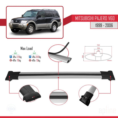 Compatible with Mitsubishi Pajero (V60) 5 Kapı 1999-2006 FLY Model Car Roof Rack Cross Bar Grey Aluminium 3 Bars