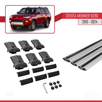 Compatible avec Toyota 4Runner (N280) 2010-2024 FLY Model Barres de Toit Railing Porte-Bagages de Voiture Gris Aluminium 3 Barres