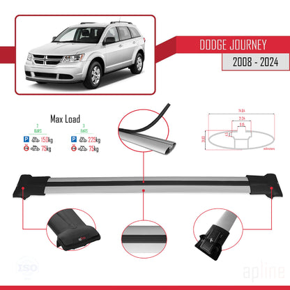 Kompatibel mit Dodge Journey 2008-2024 FLY Modell Dachgepäckträger, graues Aluminium, 2 Stangen