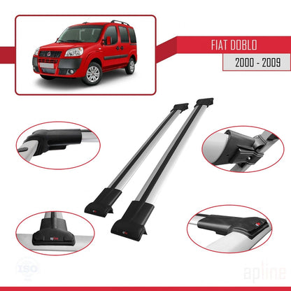 Kompatibel mit Fiat Doblo 2000-2009 FLY Modell Dachgepäckträger, graues Aluminium, 2 Stangen