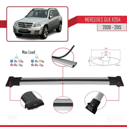 Compatible avec Mercedes Classe GLK (X204) 2008-2015 FLY Model Barres de Toit Railing Porte-Bagages de Voiture Gris Aluminium 2 Barres