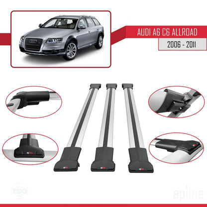 Kompatibel mit Audi A6 (C6) Allroad 2006-2011 FLY Modell Dachgepäckträger, graues Aluminium, 3-Stangen